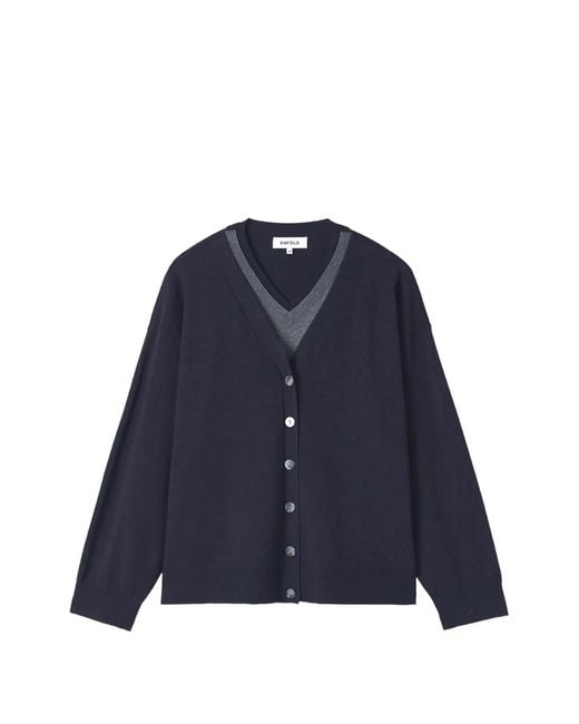 Enfold Blue Layered-Effect V-Neck Cardigan