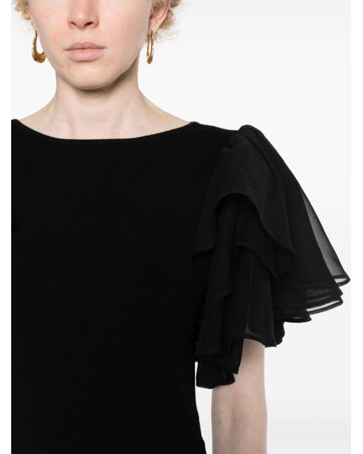 Chloé Black Ruffled-sleeves Midi Dress