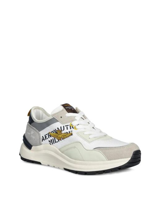 Aeronautica Militare White Embroidered-Logo Lace-Up Sneakers for men