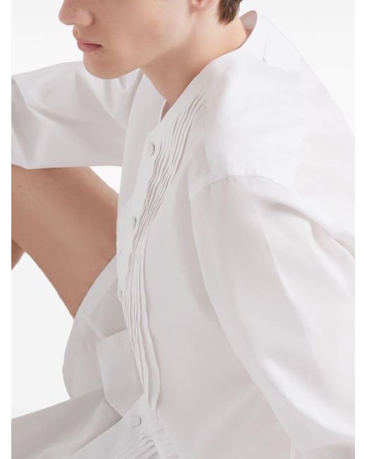 Prada White Collarless Cotton Shirt for men