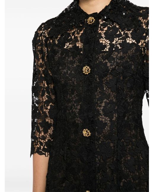 Oscar de la Renta Black Sequinned Guipure-lace Shirtdress