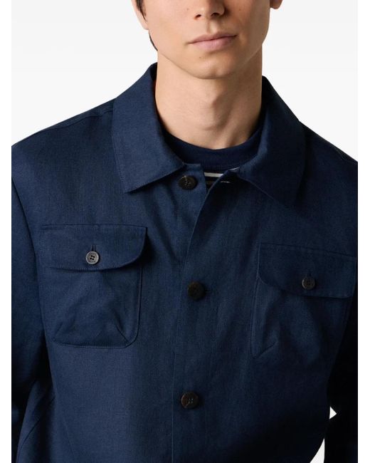 Brooks Brothers Blue Buttoned Linen Overshirt for men