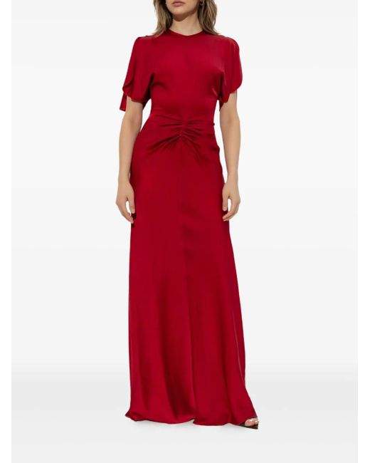 Victoria Beckham Red Draped-Detail Maxi Dress