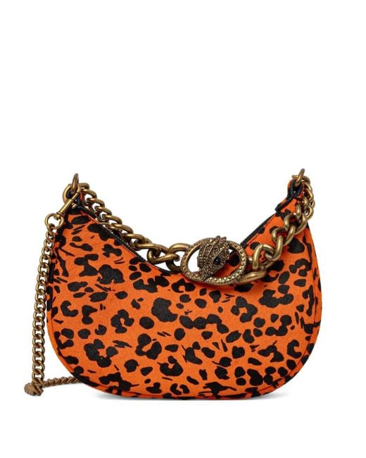 Kurt Geiger Orange Small Chelsea Hobo Leopard-Print Chain Tote Bag
