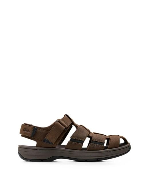 Clarks Black Saltway Cove Leather Caged Sandals for men