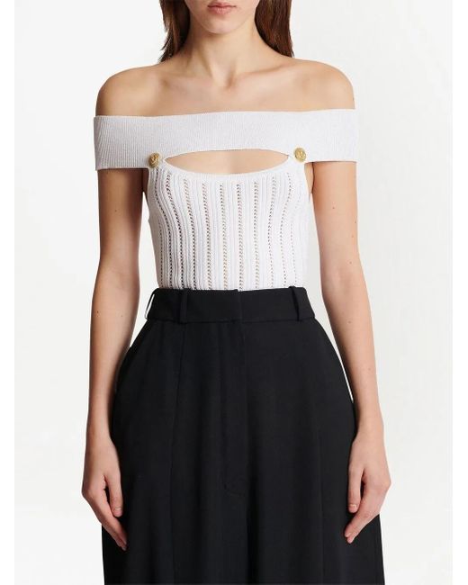 Balmain オープンニット ボディスーツ White