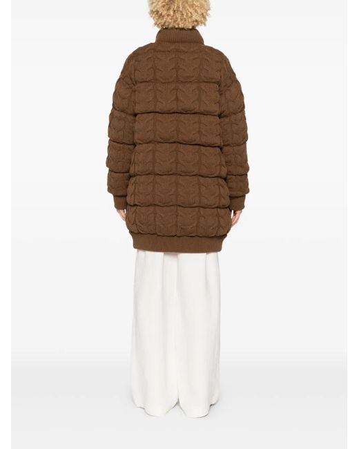 Max Mara Brown Chunky-Knit Padded Coat