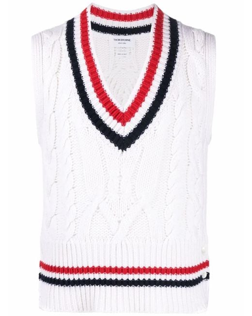 メンズ Thom Browne Rwbトリム ケーブルニット タンクトップ White