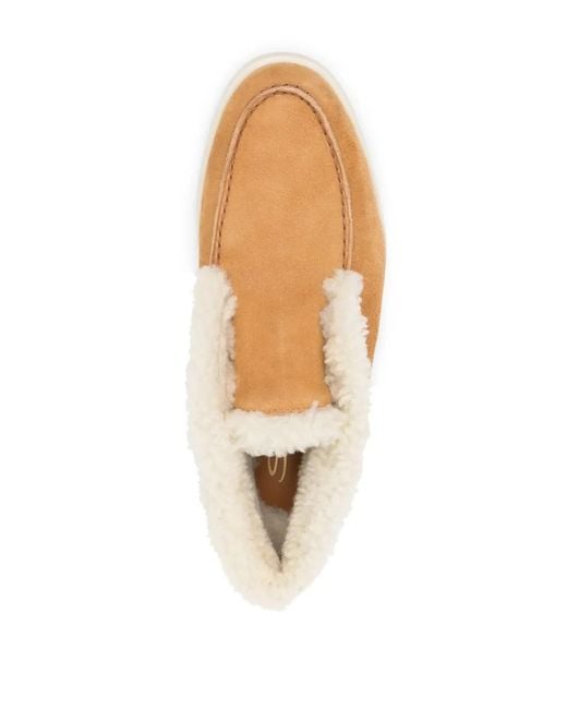 Santoni Brown Shearling Suede Loafers