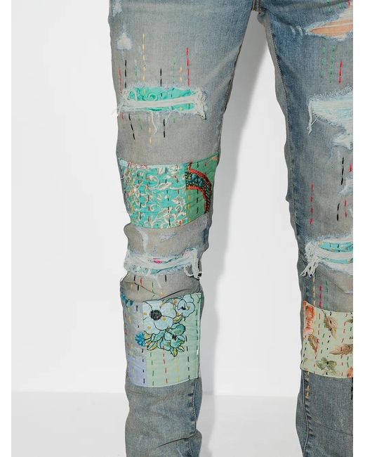 Amiri Blue Quilted Patch-Detail Slim-Fit Jeans for men