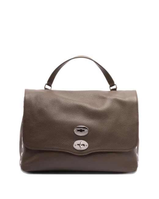Zanellato Brown Medium Postina Studded Turn-Lock Tote Bag