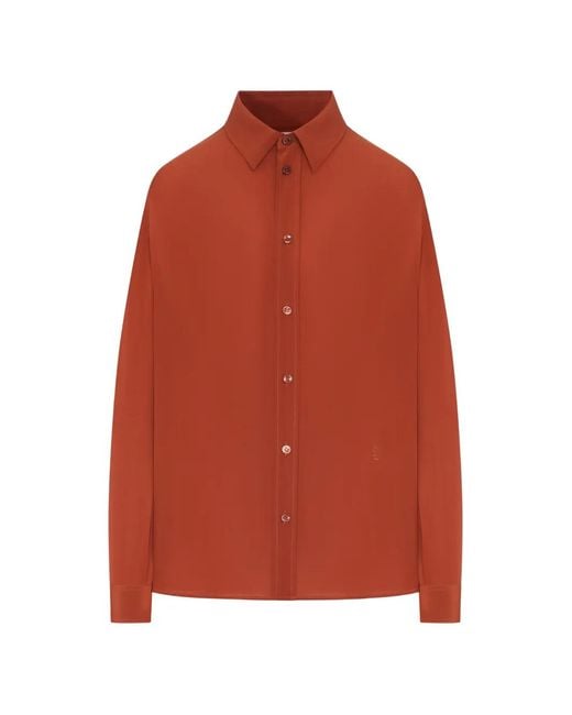 Saint Laurent Orange Long-Sleeve Silk Shirt