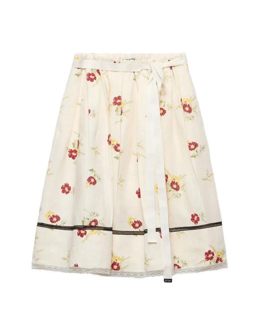 Prada Natural Floral Print Linen Skirt