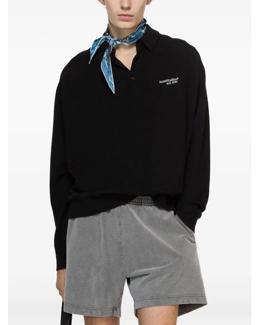 Acne Black Wool Polo Shirt for men