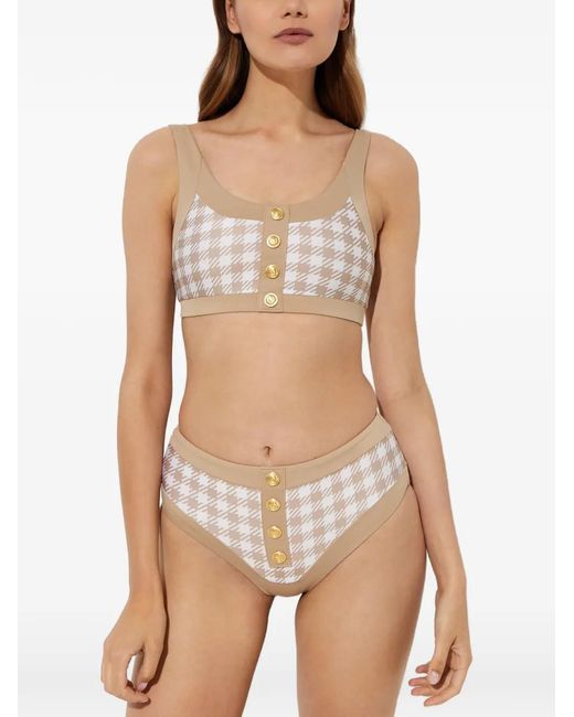 Beach Riot Natural Isle Houndstooth Button Bikini Bottoms