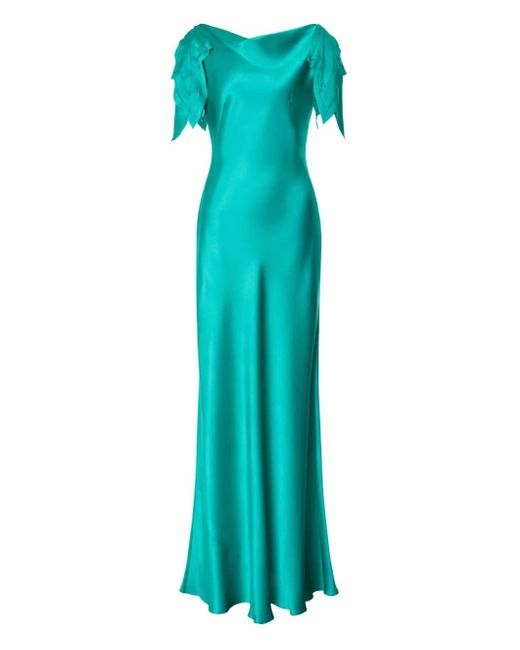 Alberta Ferretti Green Satin Maxi Dress