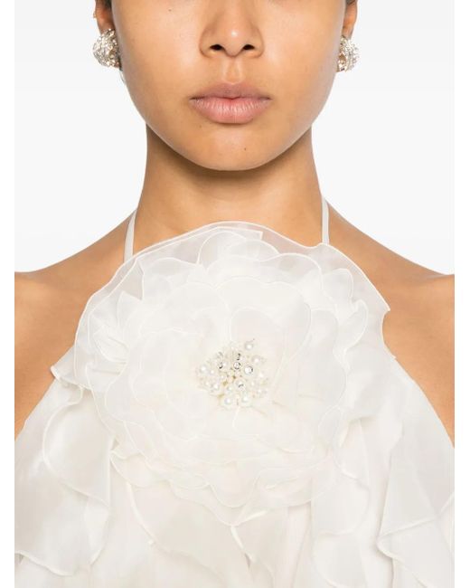 retroféte Arina Mini-Jurk Met Ruches En Bloem in het White