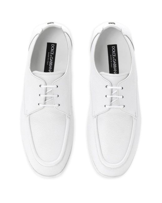 Dolce & Gabbana White Logo-plaque Leather Derby Shoes for men