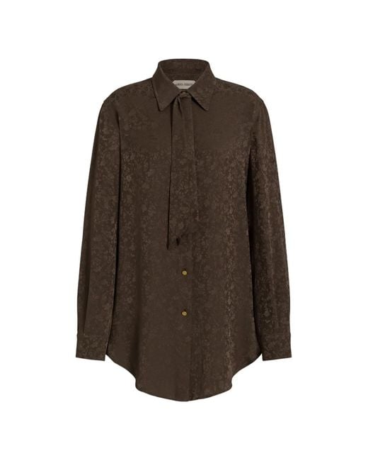 Alberta Ferretti Brown Floral-Jacquard Pussy-Bow Blouse