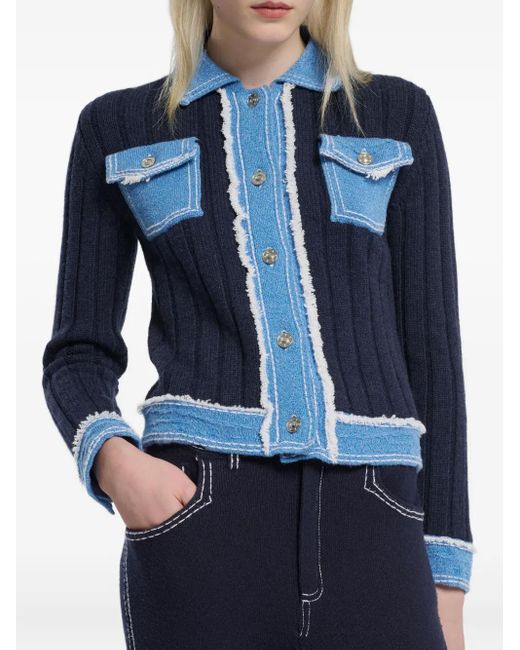 Barrie Blue Ribbed-Knit Denim-Effect Jacket