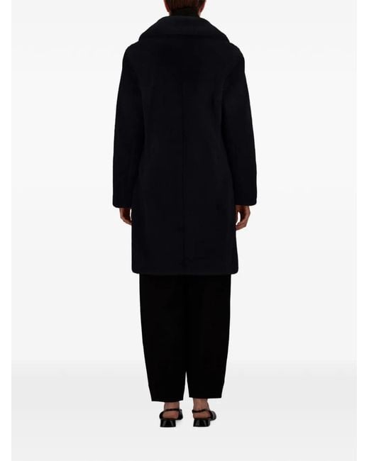 Herno Black Manteau En Fourrure Artificielle À Col À Revers
