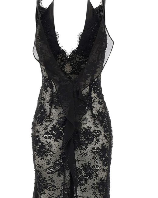 Nissa White Beaded Floral-Lace Gown