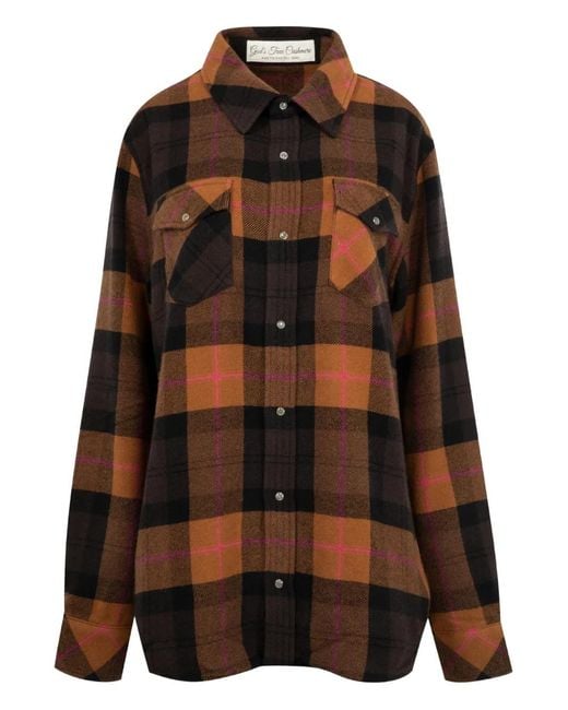 God's True Cashmere Black Tartan Plaid Cashmere Shirt