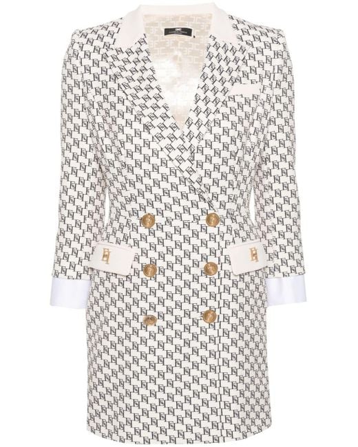 Robe-blazer à logo imprimé Elisabetta Franchi en coloris White