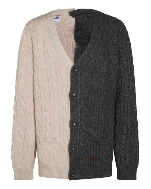 Moschino Gray V-Neck Cardigan for men