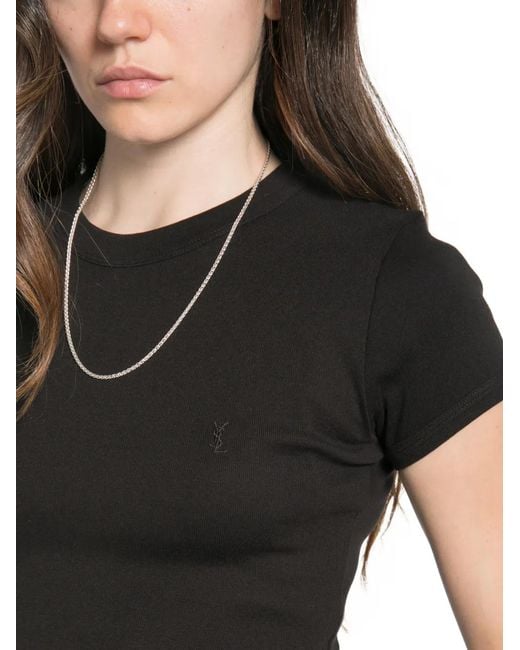 Saint Laurent Black Cassandre-Embroidered T-Shirt
