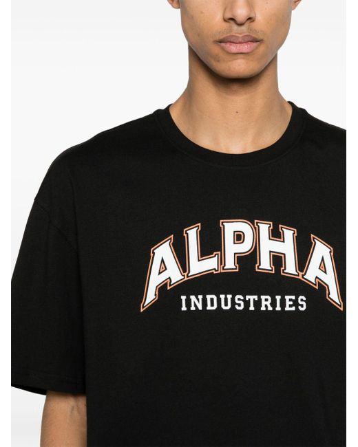 Alpha Industries Black Logo-printed Cotton T-shirt for men
