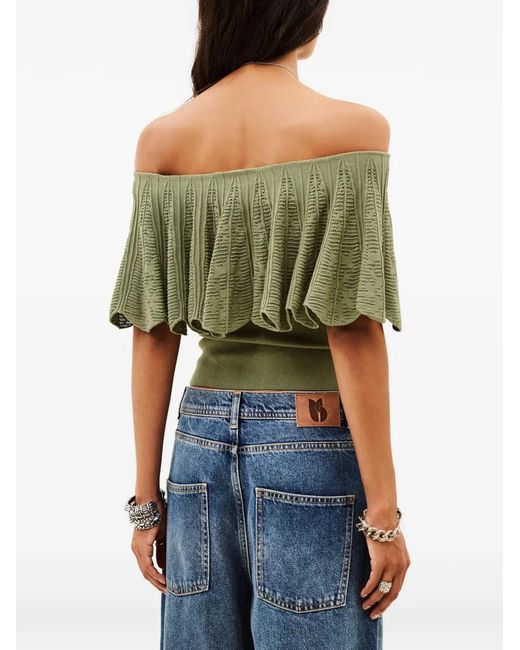 Ba&sh Green Salda Ruffled Off-Shoulder Top