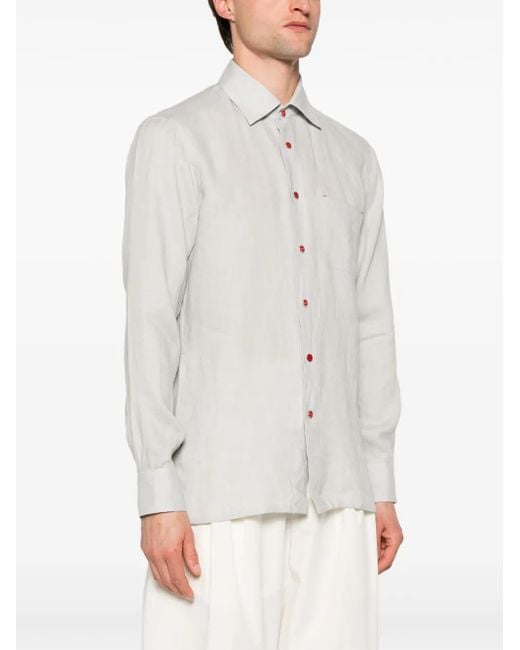Kiton White Spread-Collar Linen Shirt for men