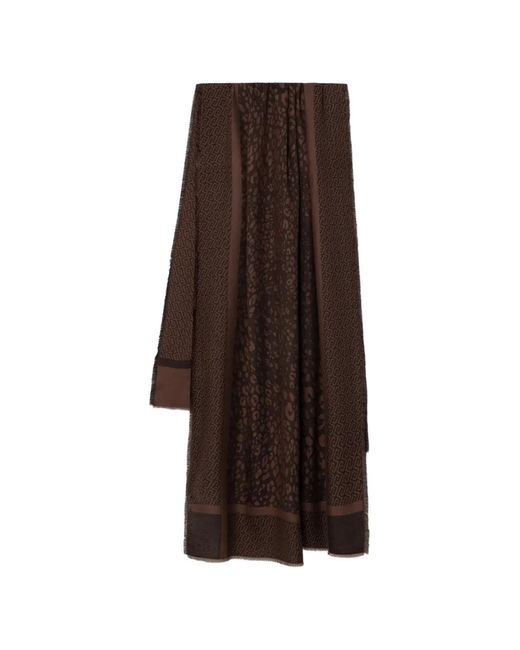 Liu Jo Brown Leopard-Print Logo-Pattern Scarf