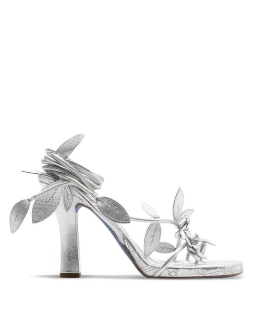 Burberry White Ivy Flora 105mm Leather Sandals