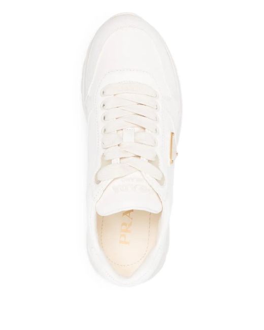 Prada White Prax 2.0 Logo-Plaque Sneakers