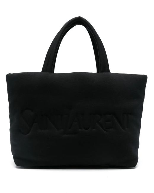 Saint Laurent Black Logo Cotton Tote Bag for men