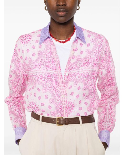 Camicia In Lino Con Stampa Bandana di Mc2 Saint Barth in Pink