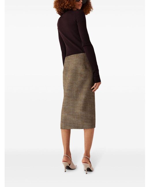 Stella McCartney Brown Side-Slit Tweed Midi Skirt