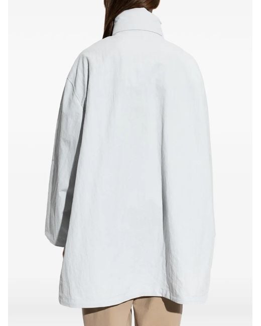 Emporio Armani White Logo-Print High-Neck Coat