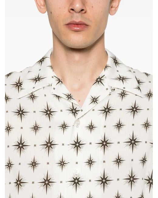 Amiri White Stardust Bowling Shirt With Cuban Collar for men