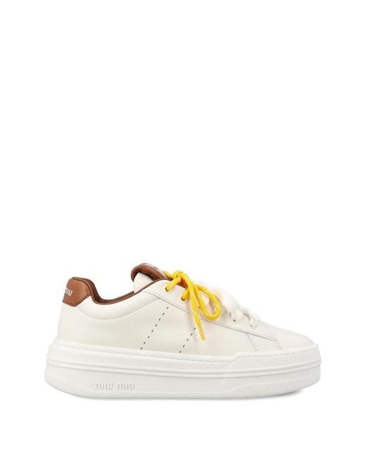 Miu Miu White Logo-Embossed Leather Sneakers