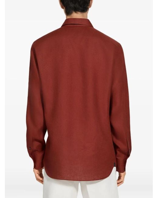 Zegna Red Long-Sleeve Linen Shirt for men