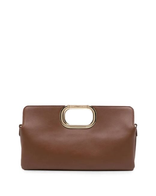 Twinset Brown Logo-Engraved Cut-Out Handle Tote Bag
