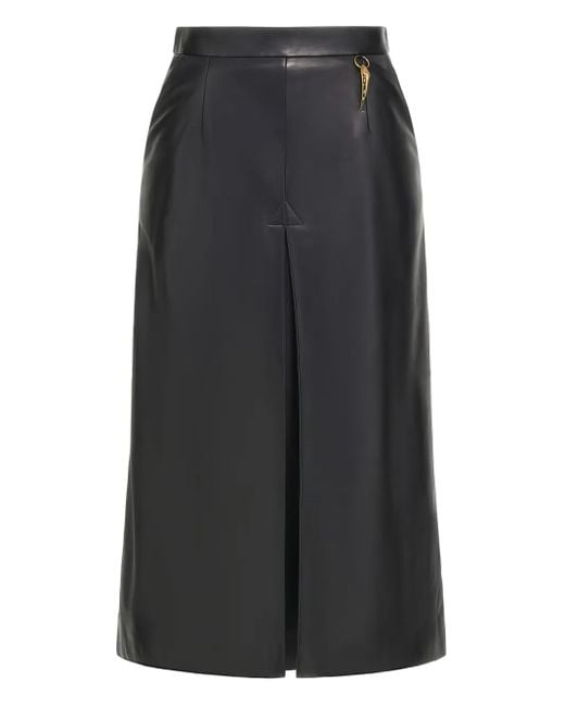 Roberto Cavalli Leren Midi-Rok Met Geplooide Voorkant in het Black
