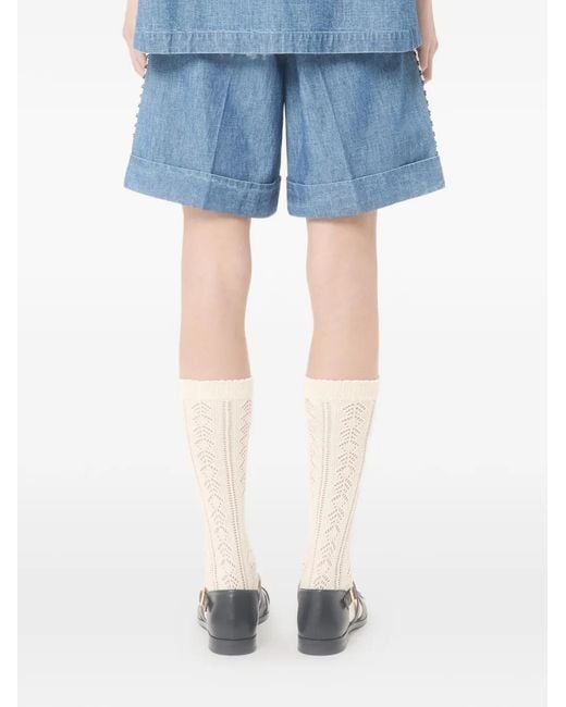 Valentino Garavani Blue Crochet-Detail Denim Shorts for men