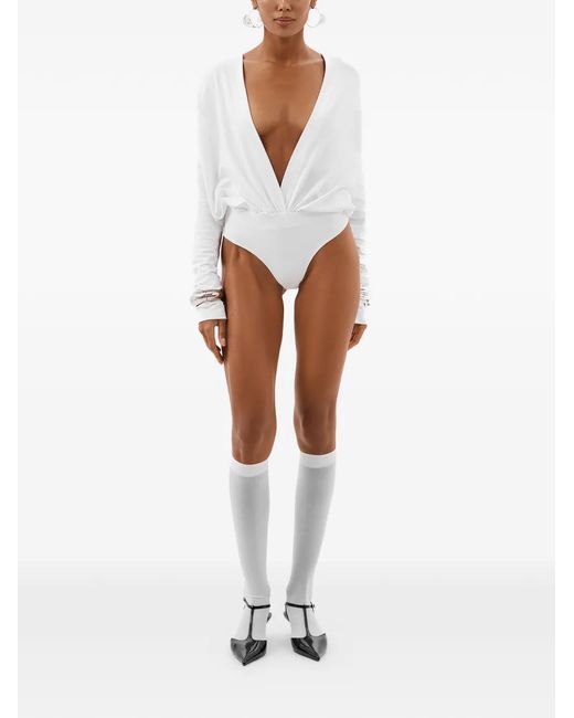 ANNAFOXY White Draped Bodysuit