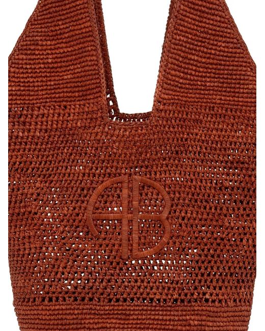 Anine Bing Red Leah Logo Raffia Tote Bag
