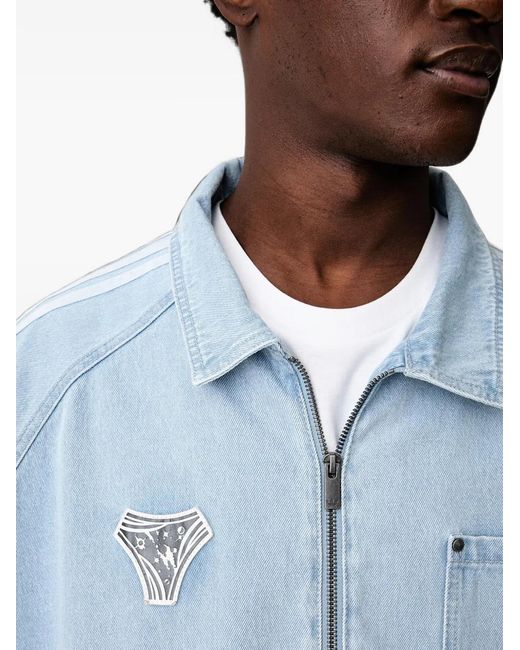 Adidas Blue Logo-Print Panelled Denim Jacket for men