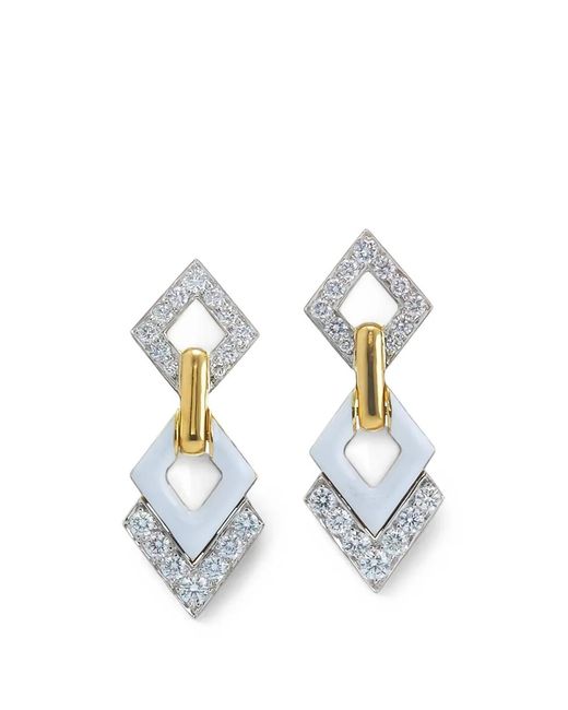 David Webb White Diamond Enamel Drop Earrings